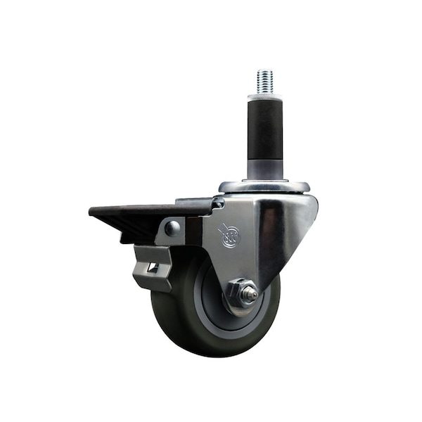 3'' Gray Poly Swivel 1-1/8'' Expanding Stem Caster with Brake